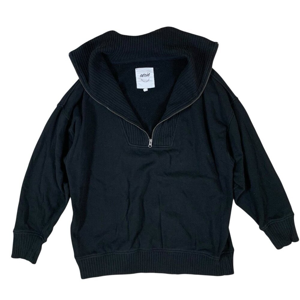Aerie Black Half Zip Sweater